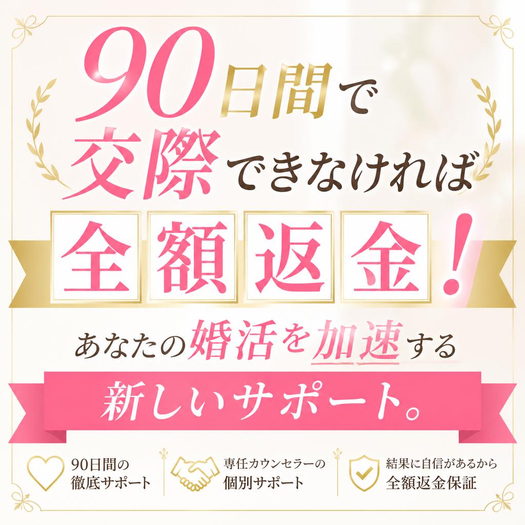 90日間で交際できなければ全額返金！あなたの婚活を加速する新しいサポート。