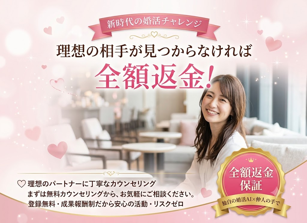 理想の相手が見つからなければ全額返金！新時代の婚活チャレンジ