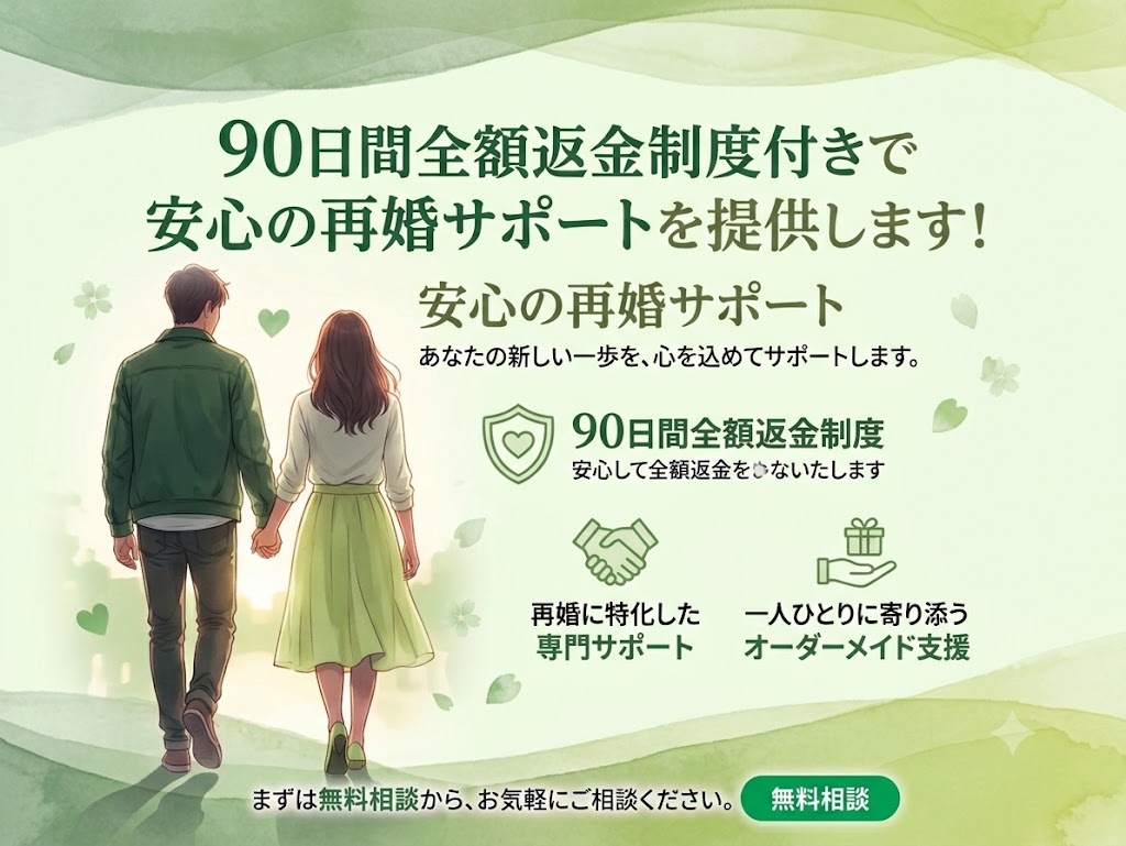 90日間全額返金制度付きで安心の再婚サポートを提供します！