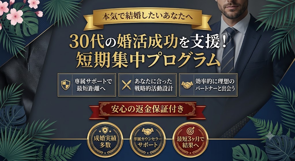 30代の婚活成功を支援！返金保証付き短期集中プログラム